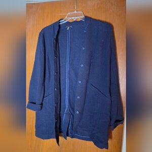 Eileen Fisher Navy Textured Button Front Jacket Size M
